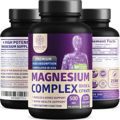 N1N Premium Magnesium Complex - High Absorption Magnesium Supplement for Women and Men to Support Regularity and Bone Health- 120 Veggie Capsules