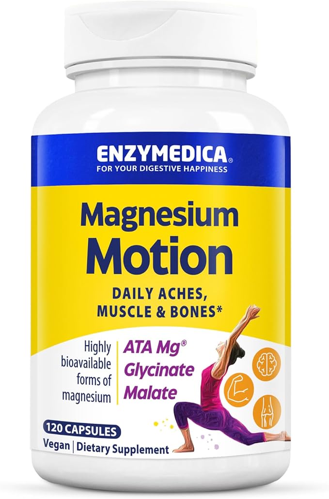 Enzymedica, Magnesium Motion with 3 Forms of Magnesium, ATA Mg, Glycinate, Malate, Soothes Occasional Aches, Supports Bones & Muscles, 120 Capsules