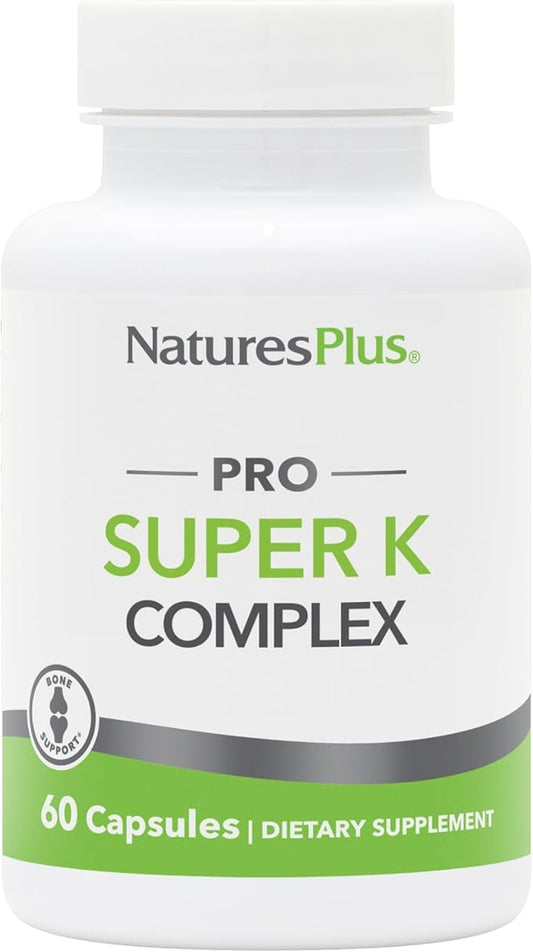 NaturesPlus PRO Super K Complex - 60 Capsules - Promotes Healthy Calcium Metabolism - Includes Vitamins K1 & K2 - Non-GMO, Vegan & Gluten Free - 60 Servings