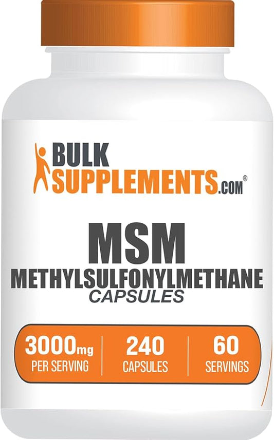 BulkSupplements.com MSM Capsules - Methylsulfonylmethane, MSM Supplement Capsules - MSM Pure Capsules, MSM 3000mg - Joints Supplements, 3 Capsules per Serving, 60-Day Supply, 240 Capsules