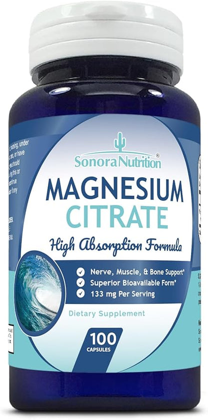 Magnesium Citrate High Absorption Formula 133 mg Per Serving, 100 Capsules