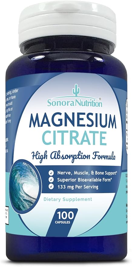 Magnesium Citrate High Absorption Formula 133 mg Per Serving, 100 Capsules