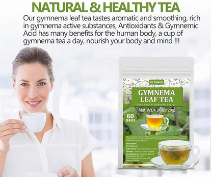 Premium 60 Gymnema Leaf Tea Bags, Made with 100% Natural Gymnema Leaves, for Diabetics, No Additives & Caffeine Free & Sugar Free.