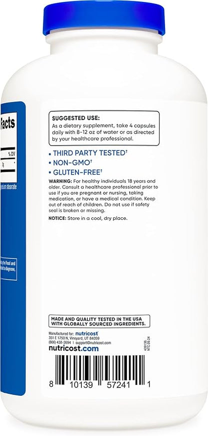 Nutricost Micronized Creatine Monohydrate 3,000mg 500 Capsules, 125 Servings, 750mg of Creatine Monohydrate Per Capsule