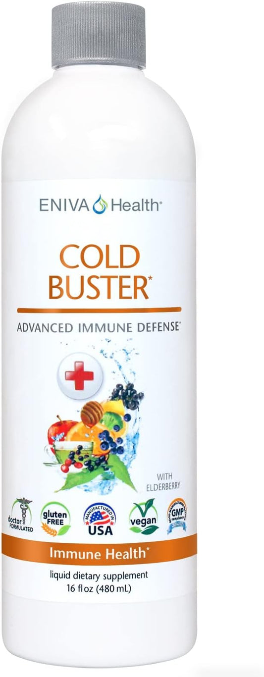 Eniva Elderberry Sambucus Immune Support Syrup, Vitamin C, Ionic ZINC, Vitamin D, Echinacea, Antioxidants & More, All-in-One Liquid, Low Carb, Low Sugar, Keto Friendly, Non-GMO & Gluten Free - 16 oz
