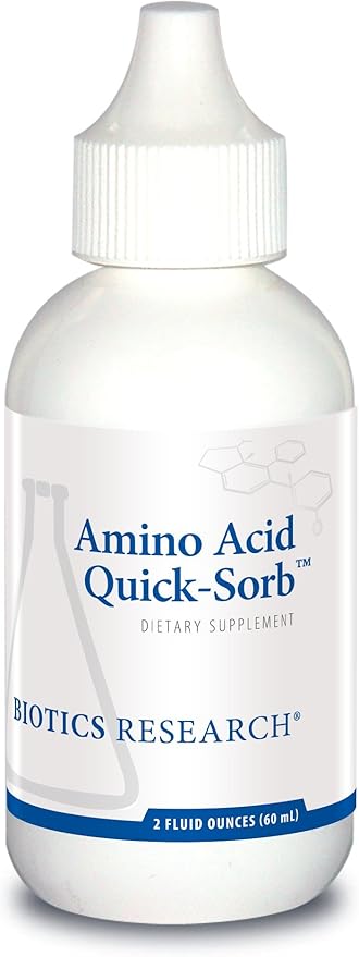 Biotics Research Amino Acid Quick Sorb Liquid Formula, Highly Absorbed, Glycine, L Alanine, L Arginine HCl, L Lysine HCl, L Proline, L Histidine HCl, L Serine, L Threonine, L Valine, 2 Fluid Ounces