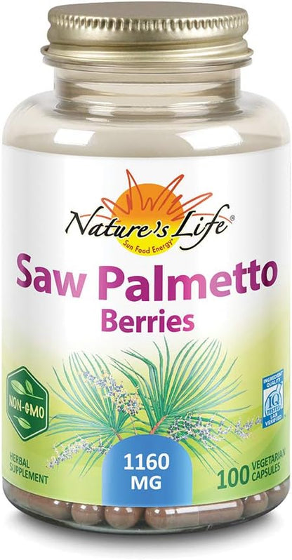 Nature's Life Saw Palmetto Berries 1160 mg | Healthy Prostate, Urination Frequency & Hair Health Support | Non-GMO | 100 Vegetarian Capsules