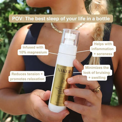 Nakery Total Body Magic Magnesium Spray - 10% Magnesium Spray for Feet Tension, Leg Cramps & Stiff Muscles After Work & Gym - Homeopathic Magnesium Spray Oil with Valerian Root & Arnica