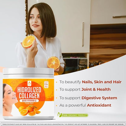AV Orange Hydrolyzed Grass Fed Collagen with Vitamin C | Powder Supplement | Non-GMO Verified – 198gr