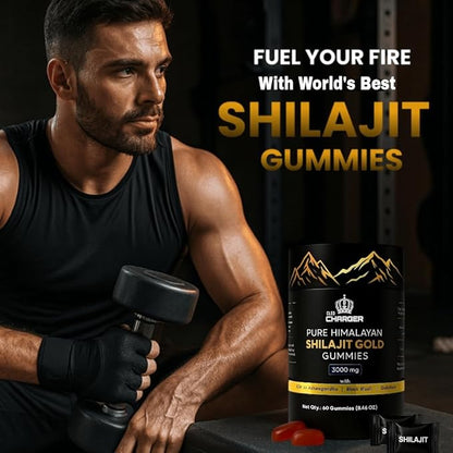 Pure Himalayan Shilajit Gummies Gold with KSM 66 Ashwagandha, Gokshura, Black Musli | Fulvic Acid & 85+ Trace Minerals | Shilajit for Men, Women | 100% Natural and Organic | 60 Gummies