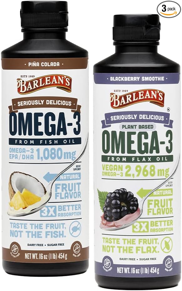 Barlean's Seriously Delicious BlackBerry Smoothie from Flax Oil and Piña Colada Seriously Delicious Omega-3 Fish Oil Smoothie