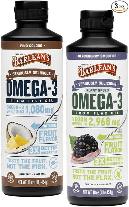Barlean's Seriously Delicious BlackBerry Smoothie from Flax Oil and Piña Colada Seriously Delicious Omega-3 Fish Oil Smoothie