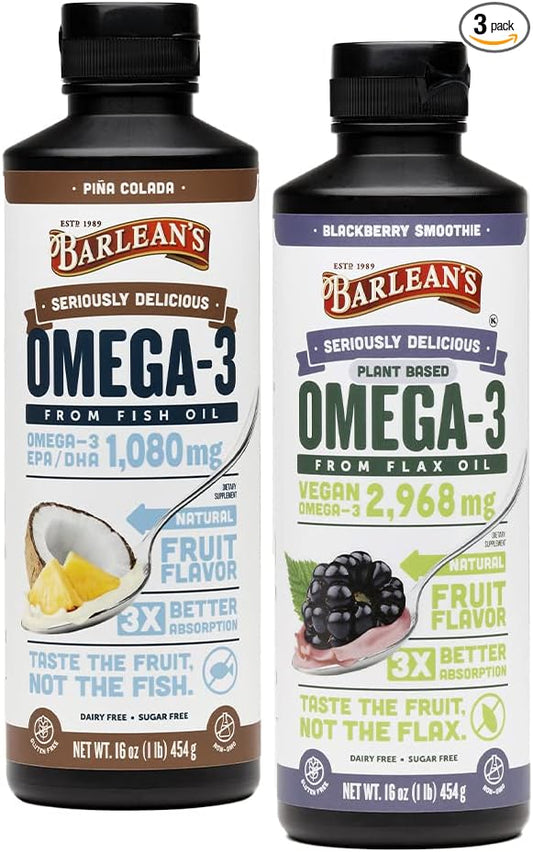 Barlean's Seriously Delicious BlackBerry Smoothie from Flax Oil and Piña Colada Seriously Delicious Omega-3 Fish Oil Smoothie