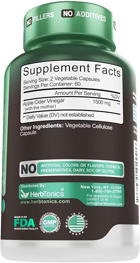 Herbtonics Raw Apple Cider Vinegar Capsules 1500mg with Mother | Weight Management, Detox & Digestion Formula with GLP-1 Support | Unfiltered ACV for Metabolic Support | 240 Vegan Capsules