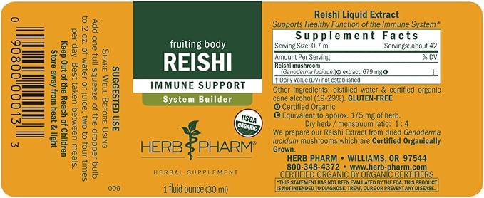 Reishi Mushroom Liquid Extract Drops Immune System Builder, 4 Oz
