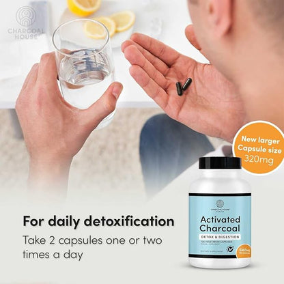 Activated Charcoal Capsules for Adults | Natural, Vegan, Non-GMO & Gluten Free | USP Charcoal Pills for Stomach Cleanse, Healthy Digestion, Gas & Nausea | USP Medical Grade | 125 ct.