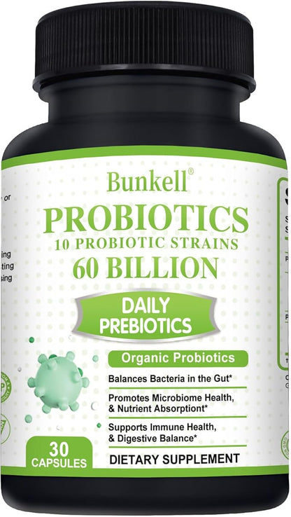 Probiotics 60 Billion CFU 10 Strains, with Organic Probiotic for Digestive & Gut, Immune, Bloating Health, Daily Probiotics Supplement for Women & Men, Non-GMO, Gluten Free, 30 Capsules