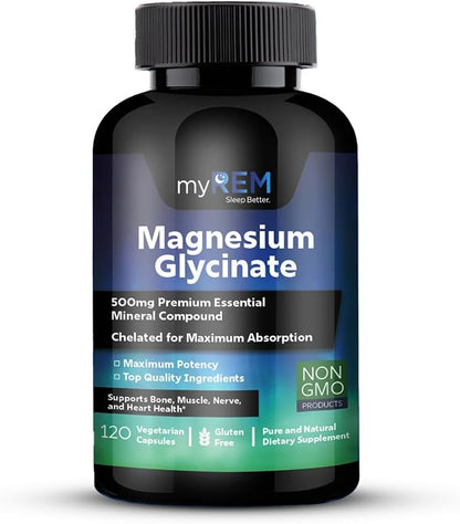 Magnesium Glycinate, 500mg Premium Essential Mineral Compound, Chelated for Maxium Absorbtion, Supports Bone, Muscle, Nerve, and Heart Health (60 Servings)