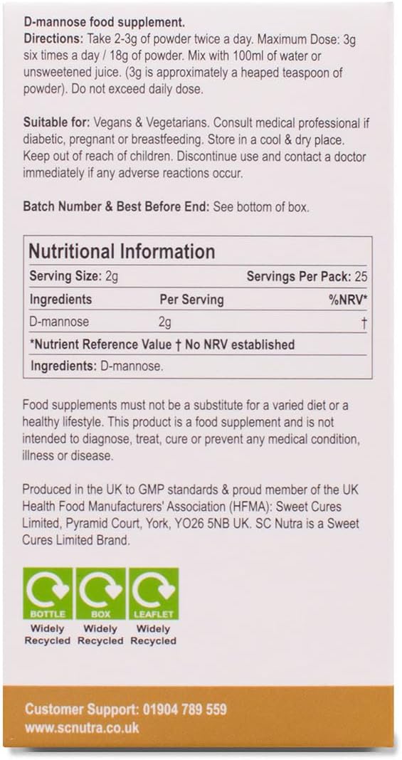 Waterfall D-Mannose Powder - 100% Pure D-Mannose Powder Naturally Sourced from Birch - Not a Blend - Free from Bulking Agent, Fillers & Cranberry - 50g / 1.76oz