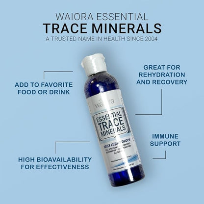 Waiora Essential Trace Minerals | Help Replenish Lost/Depleted Mineral | 60+ Ionic Trace Minerals | Support Body’s Vital Functions, pH Balance | Plus Electrolytes for Hydration (2 Bott / 96 serv)