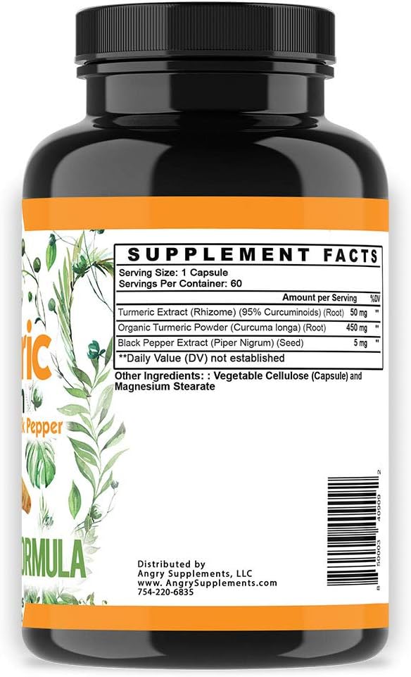 Vegan Turmeric Curcumin with Black Pepper Extract (60 Veggie Capsules-2 Month Supply), 95% Curcuminoids - All Natural Powerful Antioxidant for Joint Support and Relief (1-Bottle)