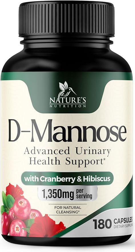 DMannose Pills with Cranberry 1350mg Advanced Formula - Effective Natural Bladder, Urinary Tract Health Support, Flush Impurities - D Mannose Supplements for Women & Men, Non-GMO, Vegan - 180 Capsules
