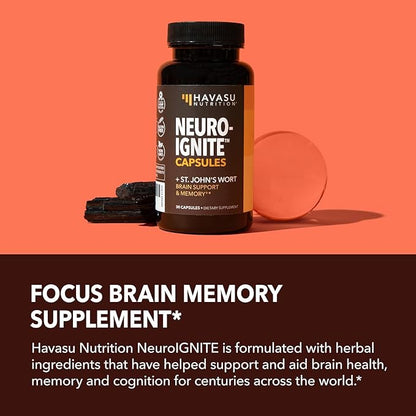 NeuroIGNITE Brain Supplement for Cognition - 30 Count - Cognitive Support with St. John's Wort, Ginkgo Biloba, Bacopa, Phosphatidylserine and Nootropics - Non-GMO Capsules, 1-Month Supply