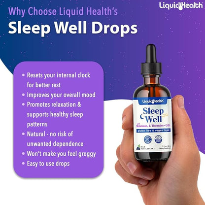 LIQUIDHEALTH Sleep Well Melatonin Drops & Calcium and Magnesium Liquid Joint Supplement Bundle - Natural Herbal Sleep Aid, Promotes Relaxation, Bone, Tissue, & Joint Support - USA Made, Vegan, Non-GMO