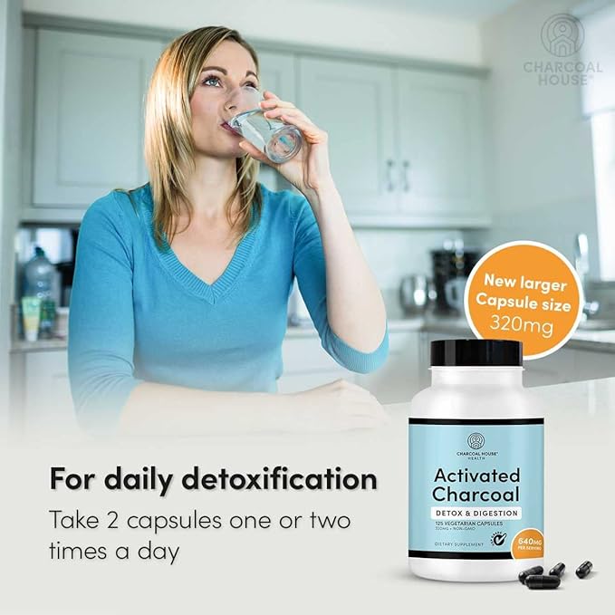 Activated Charcoal Capsules for Adults | Natural, Vegan, Non-GMO & Gluten Free | USP Charcoal Pills for Stomach Cleanse, Healthy Digestion, Gas & Nausea | USP Medical Grade | 125 ct.