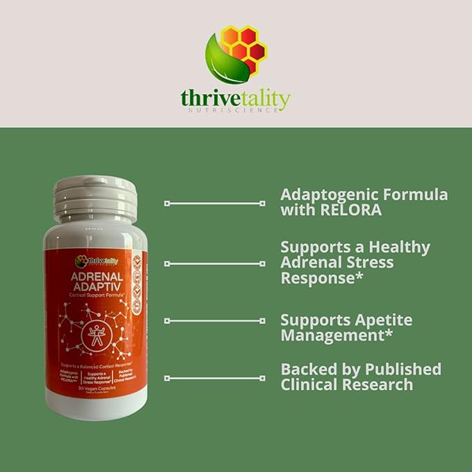 Adrenal ADAPTIV Cortisol Support Formula by Thrivetality | #1 Physician Formulated | Clinically Proven | Adaptogen Blend with RELORA, Ashwagandha and Rhodiola