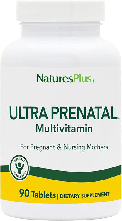 NaturesPlus Ultra Prenatal Multivitamin - 800 mcg Folate, 90 Vegetarian Tablets - Prenatal Supplement with Iron, Iodine, Calcium & B-Complex Vitamins - Gluten-Free - 45 Servings