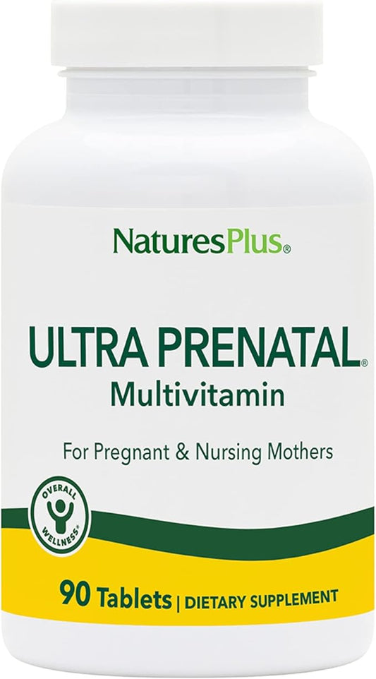 NaturesPlus Ultra Prenatal Multivitamin - 800 mcg Folate, 90 Vegetarian Tablets - Prenatal Supplement with Iron, Iodine, Calcium & B-Complex Vitamins - Gluten-Free - 45 Servings