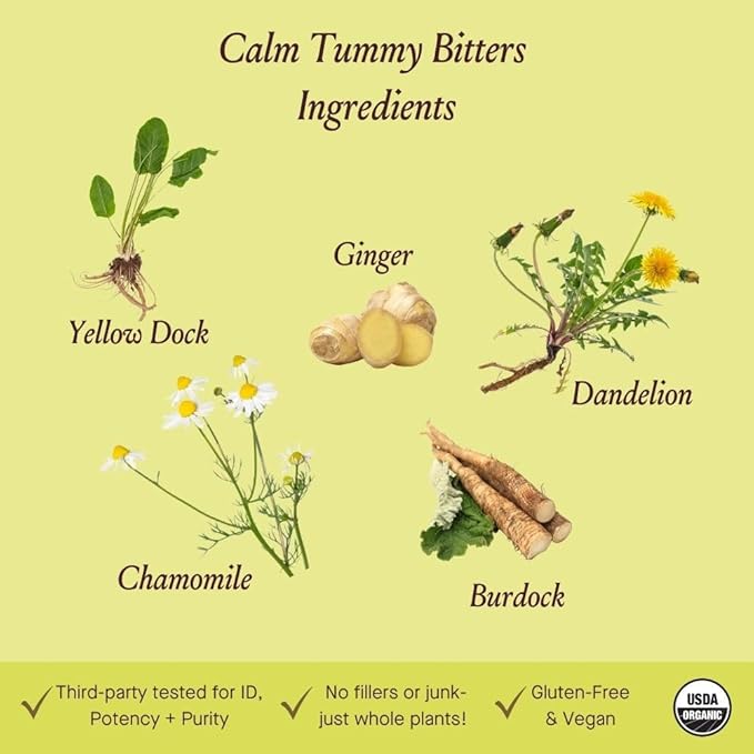 Urban Moonshine Calm Tummy Bitters - Certified Organic - Relief for Nausea & Upset Stomach* - Bloating Relief* - Soothes Digestion* - Digestive Bitters - Gluten Free Herbal Supplement - 2 Fl Oz