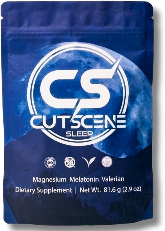 CutScene Sleep Supplement (34 Scoops): Sleep & Recovery Mix with melatonin, Valerian Root, Magnesium. Gluten-Free, Vegan, Sugar-Free. Lemonade Iced Tea Flavor.