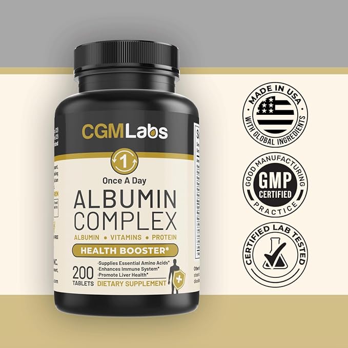 CGM Labs - Once A Day Albumin Complex - Whey Protein, Royal Jelly, Essential Amino Acids - 200 Chewable Tablets