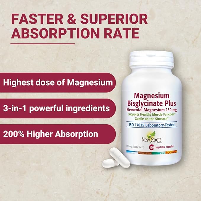 Magnesium Bisglycinate is Advanced Magnesium Glycinate Supplement (150 mg) | 200% Higher Absorption with L-Taurine, Gentle on The Stomach, Perfect for Muscle, Bone Support, (120 Capsules)