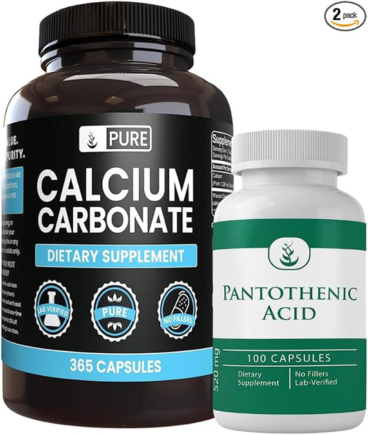 Pure Original Ingredients Calcium Carbonate and Pantothenic Acid Bundle, Various Amounts, Pure, Lab Verified