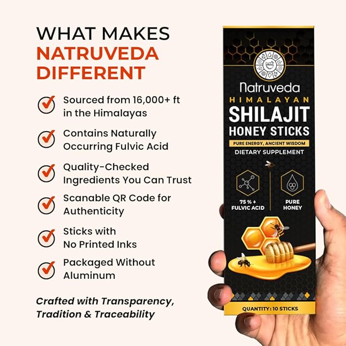 Natruveda Shilajit Honey Sticks – Pure Himalayan Resin + Raw Honey & Saffron | 30 Daily Sticks | Better Than Gummies, Capsules & Resin | Energy, Stamina & Performance Support
