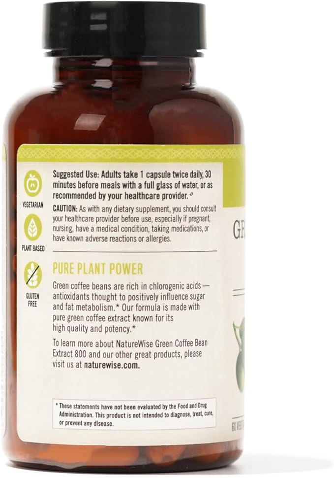 NatureWise Green Coffee Bean Extract 800mg - with 50% Chlorogenic Acids - Support for Weight Goals, Energy, and Antioxidants - Vegan, Non-GMO - 60 Capsules[1-Month Supply]