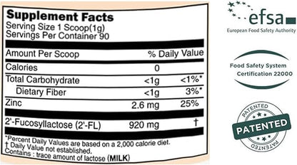 MOMSTAMIN Purity HMO Human Milk Oligosaccharide (HMO 2'-FL) Prebiotic Powder Feed Probiotics for Immune Support, Healthy Gut, Digestive Health, GRAS Approved (90 Servings, 3 Months)