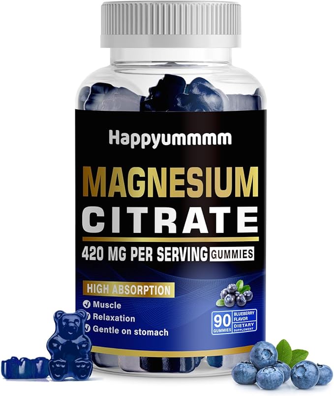 Magnesium Citrate Gummies 420mg per Serving - Promotes Healthy Relaxation, Muscle, Bone, & Energy Support (90 Blueberry Gummies).