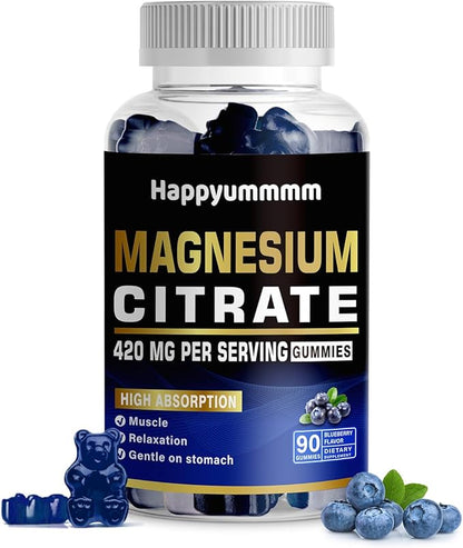 Magnesium Citrate Gummies 420mg per Serving - Promotes Healthy Relaxation, Muscle, Bone, & Energy Support (90 Blueberry Gummies).