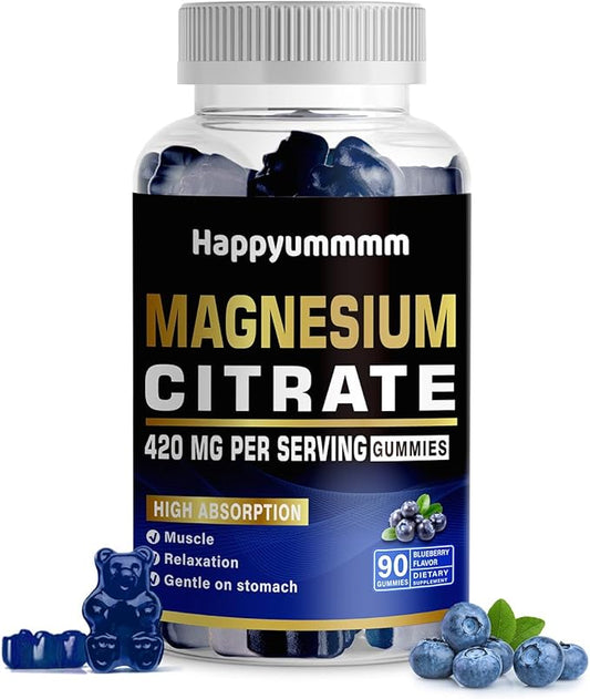 Magnesium Citrate Gummies 420mg per Serving - Promotes Healthy Relaxation, Muscle, Bone, & Energy Support (90 Blueberry Gummies).