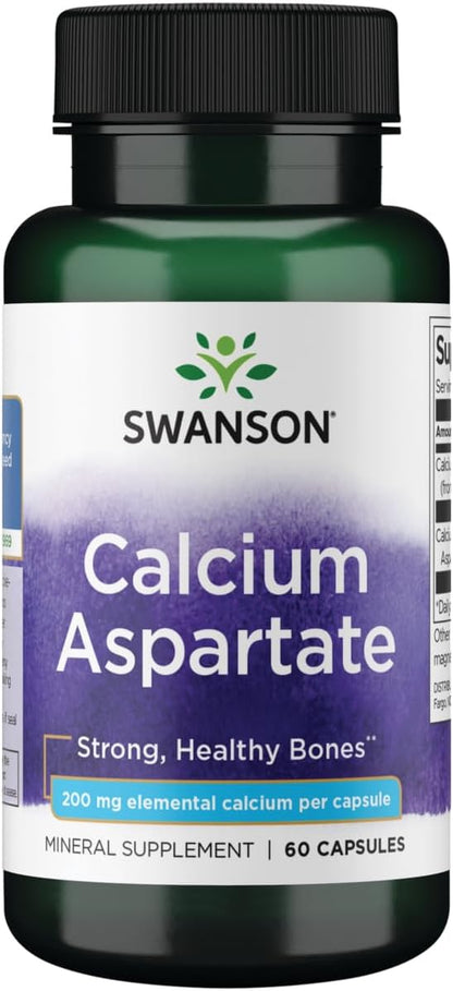 Swanson Calcium Aspartate - Herbal Supplement Promoting Bone, Heart, & Muscle Health - Natural Formula Promoting Total Body Wellness - (60 Capsules-200mg Each)