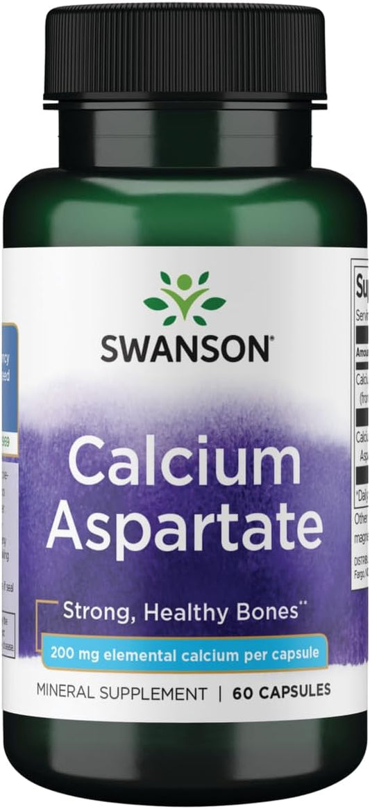 Swanson Calcium Aspartate - Herbal Supplement Promoting Bone, Heart, & Muscle Health - Natural Formula Promoting Total Body Wellness - (60 Capsules-200mg Each)