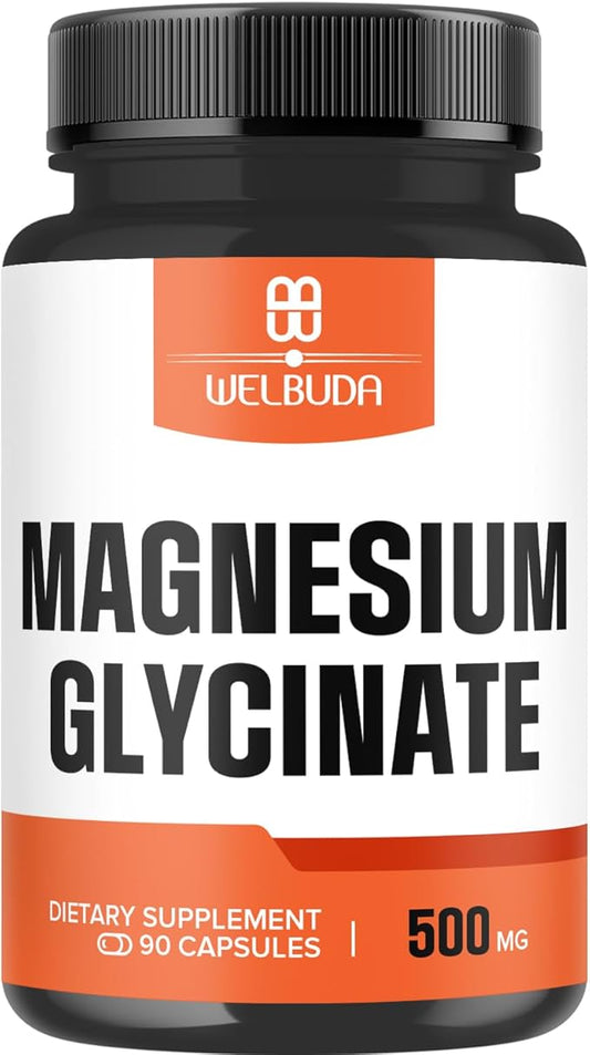 Magnesium Glycinate Supplement with 20% Purified - 500mg for Brain Health, Bone Health, Energy Production, Comfortable Mood & Muscle - 90 Capsules - Providing 100mg Elemental Magnesium