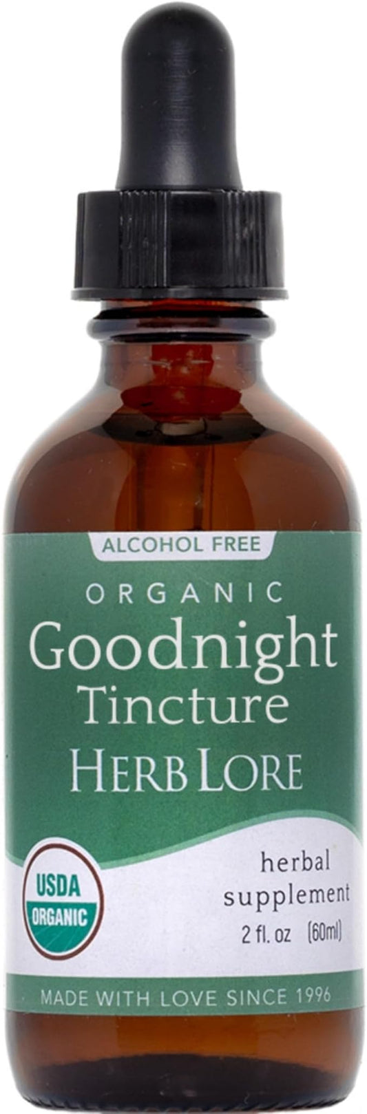 Herb Lore Organic Goodnight Tincture - Liquid Sleep Aid Drops with Valerian Root & Passion Flower Extract for Adults & Kids - Melatonin Free Herbal Sleep Supplement, 2 fl oz