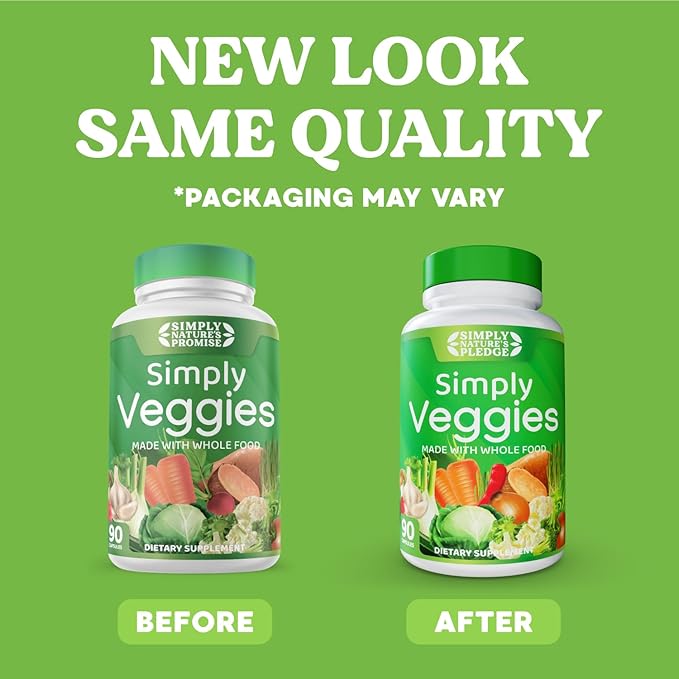 Simply Nature's Pledge - 90 Veggie Capsules- 2 Month Supply - Made with Whole Food Superfoods, Packed with Beta Carotene & 18 Different Vegetables - 100% Soy Free