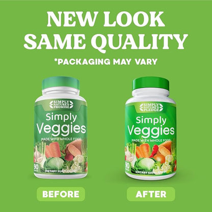 Simply Nature's Pledge - 90 Veggie Capsules- 2 Month Supply - Made with Whole Food Superfoods, Packed with Beta Carotene & 18 Different Vegetables - 100% Soy Free