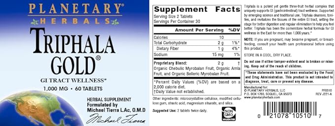 Planetary Herbals Triphala Gold 1000mg - 60 Tablets